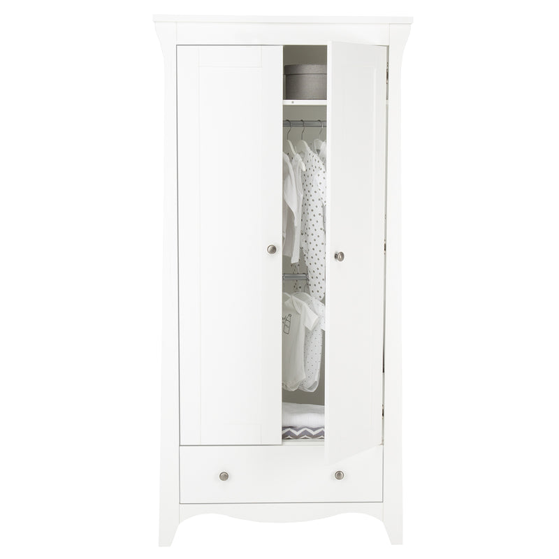The wardrobe of the White CuddleCo Clara 3pc Nursery Set - 3 Drawer Dresser/Changer, Cot Bed & Wardrobe | Nursery Furniture Sets | Room Sets | Nursery Furniture - Clair de Lune UK