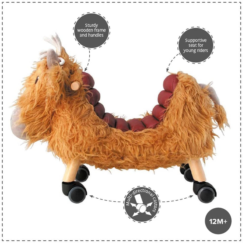 The unique selling points of the Little Bird Told Me Hubert Highland Cow Ride On Toy | Baby Walkers and Ride On Toys | Montessori Activities For Babies & Kids | Toys | Baby Shower, Birthday & Christmas Gifts - Clair de Lune UK