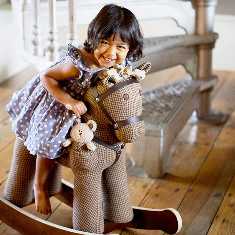 Little girl hugging her Little Bird Told Me Chester & Fred Rocking Horse | Rocking Animals | Montessori Activities For Babies & Kids | Toys | Baby Shower, Birthday & Christmas - Clair de Lune UK
