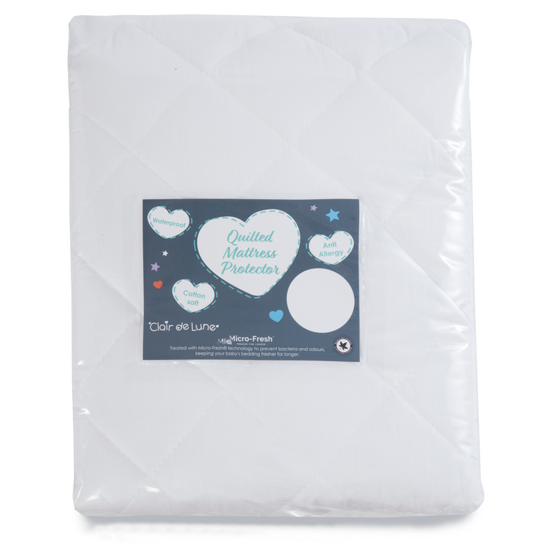 Micro-Fresh® Quilted Cot Bed Mattress Protector in the packaging bag | Soft Baby Sheets | Cot, Cot Bed, Pram, Crib & Moses Basket Bedding - Clair de Lune UK