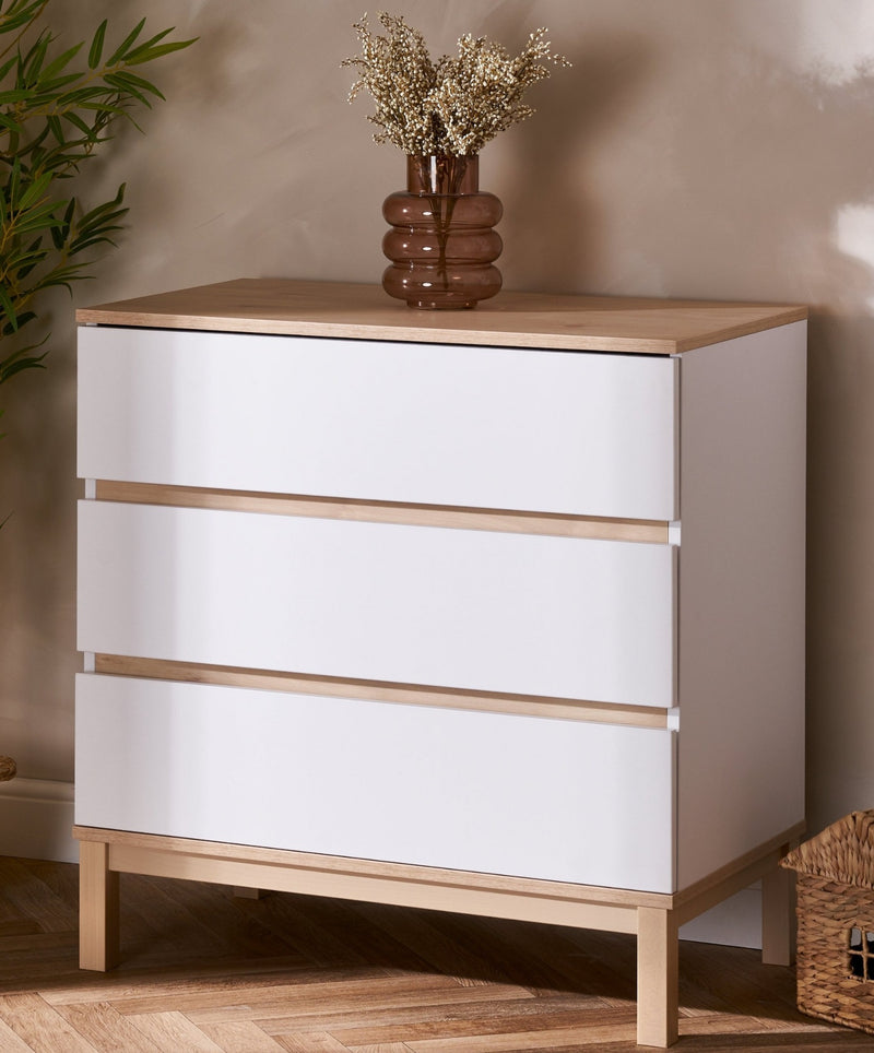 The dresser of the White and Natural Obaby Astrid Mini 2 Piece Room Set in a Scandi Cashmere nursery room | Nursery Furniture Sets | Room Sets | Nursery Furniture - Clair de Lune UK