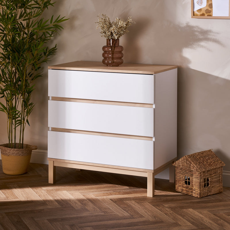  The dresser of the White and Natural Obaby Astrid Mini 3 Piece Room Set in a Scandi Cashmere nursery room | Nursery Furniture Sets | Room Sets | Nursery Furniture - Clair de Lune UK