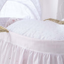 Broderie Anglaise Palm Moses Basket with skirt showcasing the dreamy and cosy sleeping space | Moses Baby Baskets, Bassinets | Nursery Furniture - Clair de Lune UK