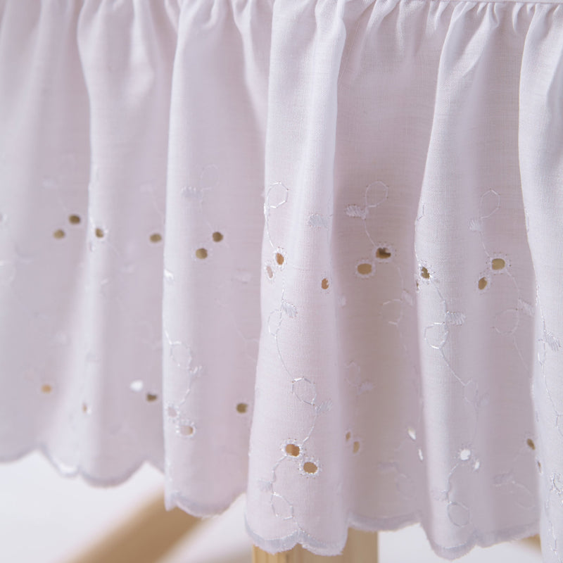 Vintage Broderie Anglaise Palm Moses Basket showcasing the embroidered dressing skirt | Moses Baskets | Nursery Furniture - Clair de Lune UK