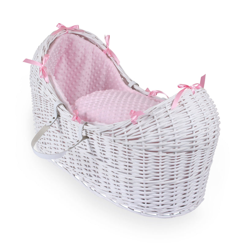 Pink Dimple White Wicker Noah Pod® | Bassinets | Nursery Furniture - Clair de Lune UK