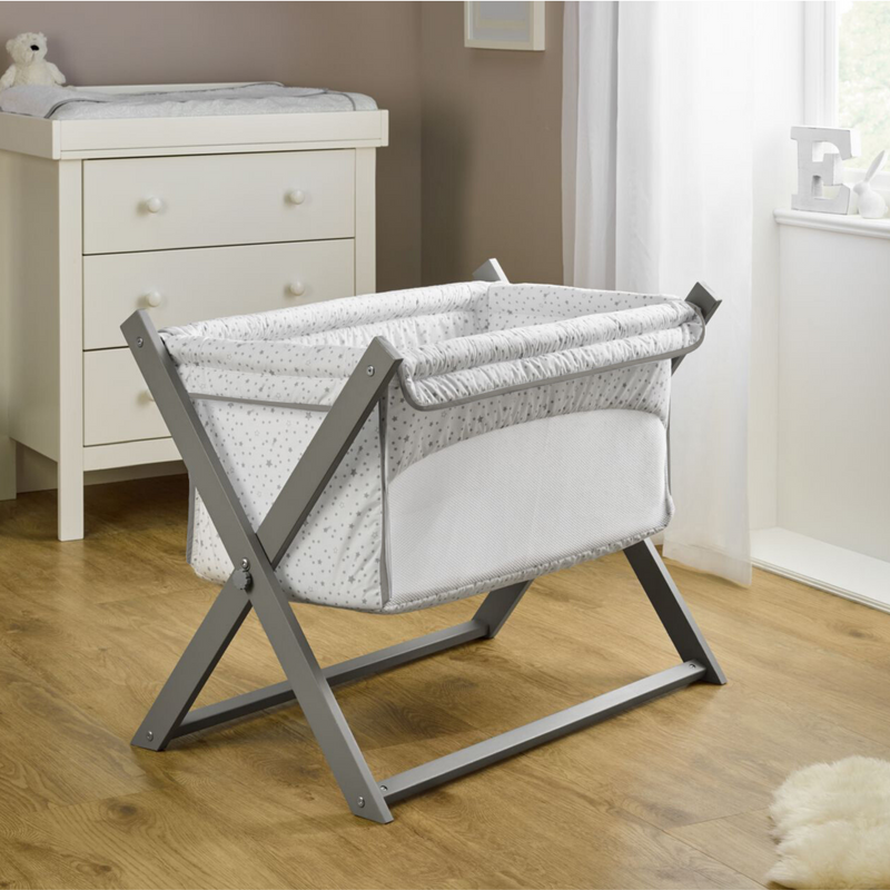 Stars & Stripes Folding Breathable Crib in a natural traditional nursery | Bedside Cribs & Folding Cribs | Next To Me Cots & Newborn Baby Beds | Co-sleepers - Clair de Lune UK