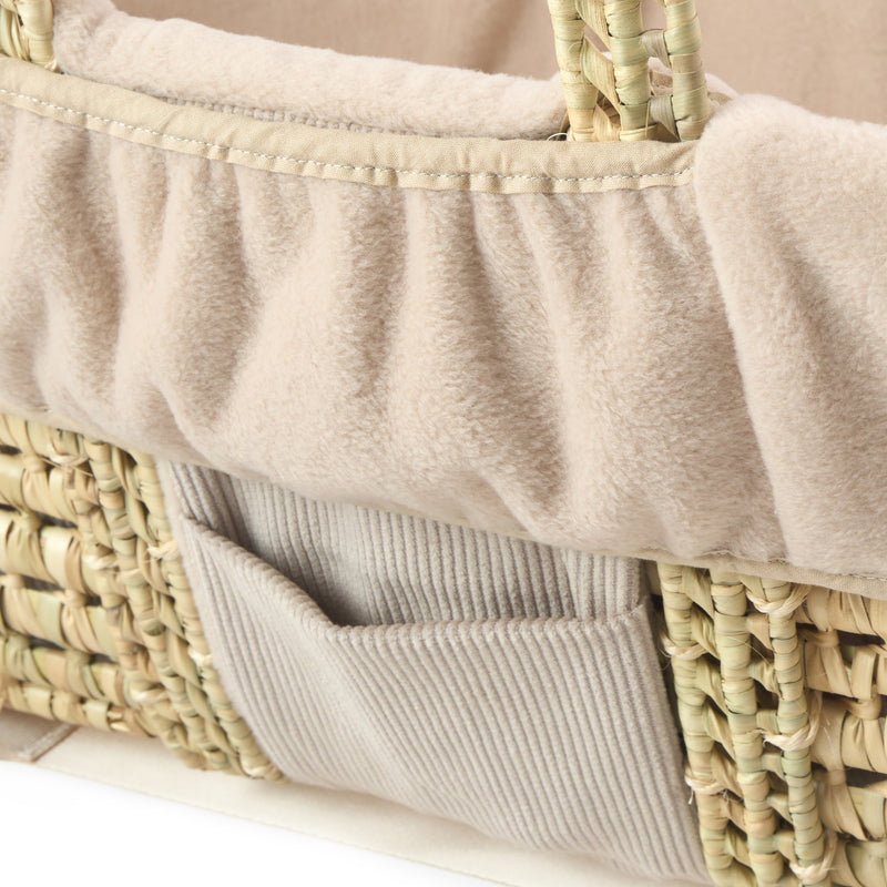The grey pocket detail of the of the Reversible Cord Moses Basket Dressing | Moses Basket Dressings | Bedding Sets - Clair de Lune UK