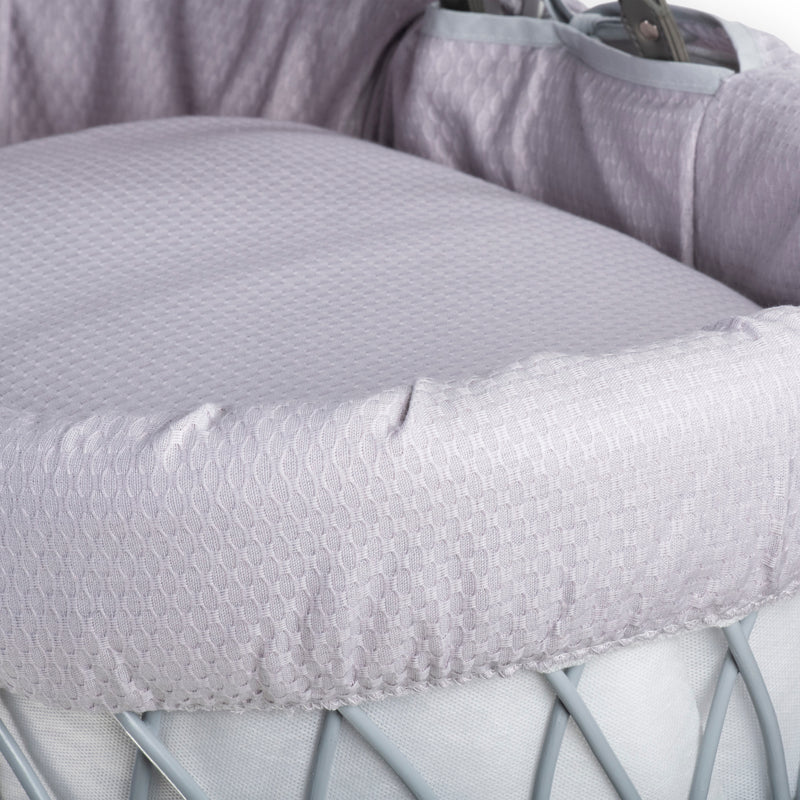 Grey Cotton Dream Grey Wicker Moses Basket made from breathable fabric featuring a delicate, honeycomb-like subtle pattern | Co-sleepers | Nursery Furniture - Clair de Lune UK
