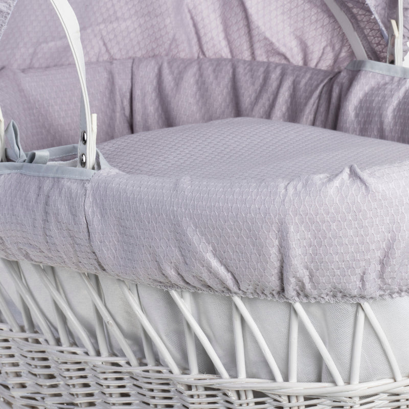 The cotton dream fabric of the Grey Cotton Dream White Wicker Moses Basket | Moses Baskets | Co-sleepers | Nursery Furniture - Clair de Lune UK