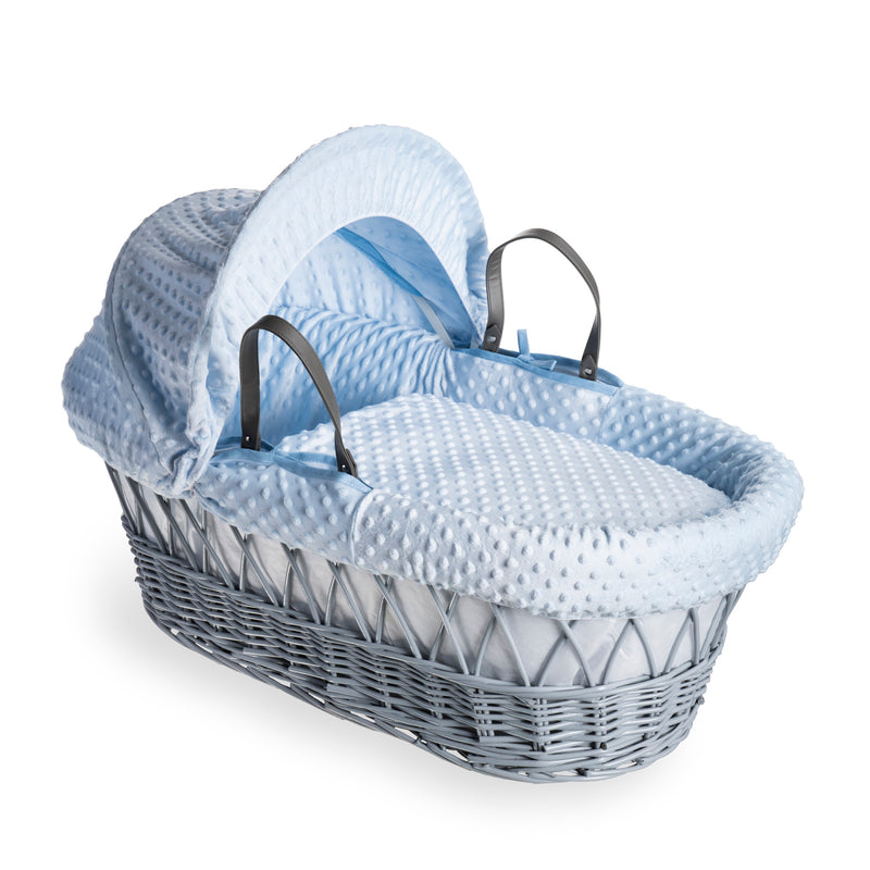 Blue Dimple Grey Wicker Moses Basket | Moses Baskets | Co-sleepers | Nursery Furniture - Clair de Lune UK