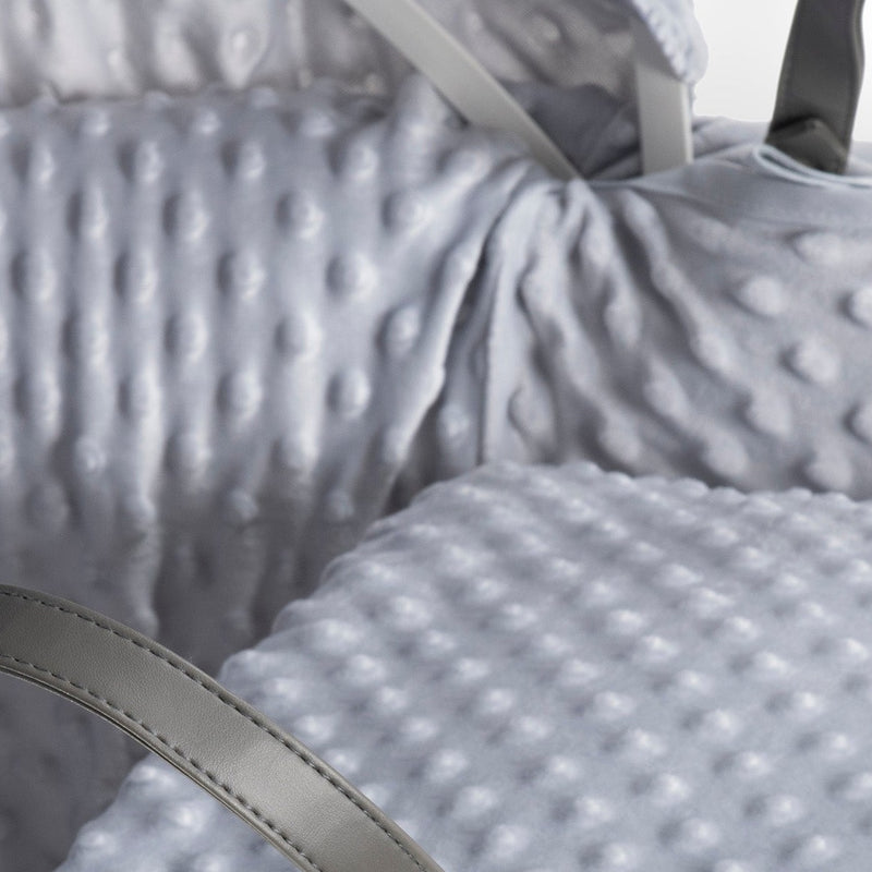 Grey Dimple Moses Basket Bedding Set coming complete with a matching coverlet, bassinet dressing and hood made from breathable soft plush dimple fabrics | Moses Basket Dressings | Bedding Sets - Clair de Lune UK