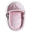 Pink Dimple Grey Wicker Moses Basket coming complete with detachable, adjustable hood, fibre mattress and coverlet | Moses Baby Baskets, Bassinets & Co-sleepers | Nursery Furniture - Clair de Lune UK