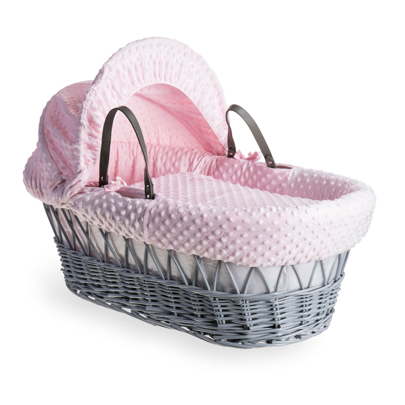 Pink Dimple Grey Wicker Moses Basket | Moses Baskets | Co-sleepers | Nursery Furniture - Clair de Lune UK