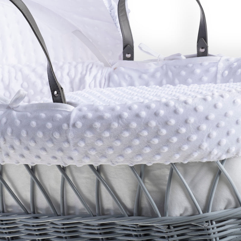 Baby Moses Basket With Stand - Grey Wicker, Dimple Bedding & Mattress - Unisex