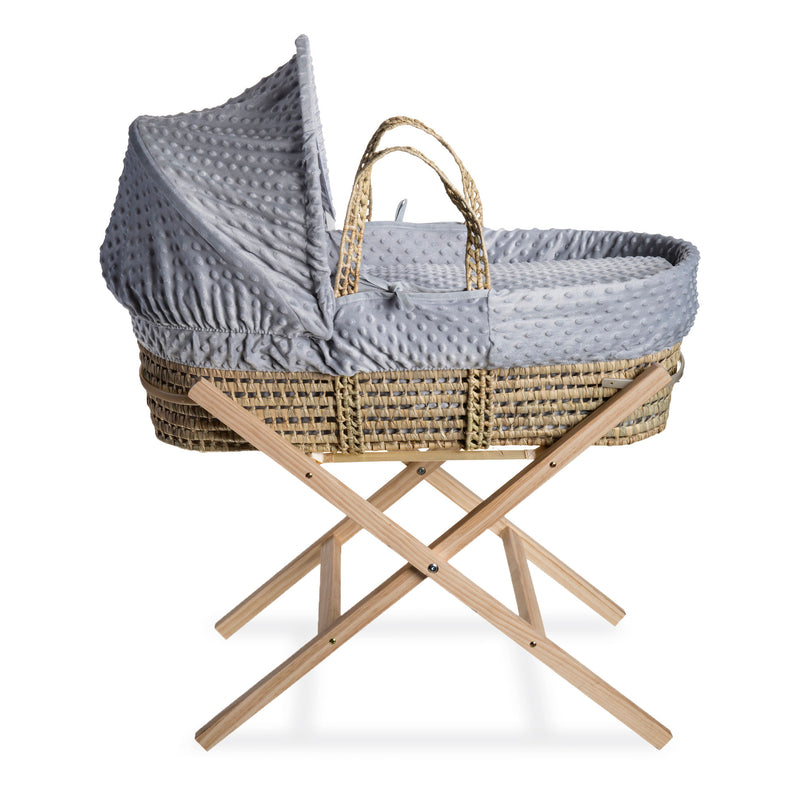 Grey Dimple Palm Moses Basket on the Natural Compact Folding Stand | Moses Baskets and Stands | Co-sleepers | Nursery Furniture - Clair de Lune UK