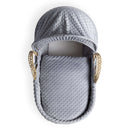 Grey Dimple Palm Moses Basket showcasing the traditional hood and matching coverlet | Moses Baby Baskets, Bassinets & Co-sleepers | Nursery Furniture - Clair de Lune UK