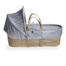 Grey Dimple Palm Moses Basket showcasing the traditional design with hood | Moses Baby Baskets, Bassinets & Co-sleepers | Nursery Furniture - Clair de Lune UK