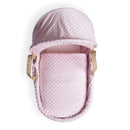 Pink Dimple Palm Moses Basket showcasing the traditional hood and matching coverlet | Moses Baby Baskets, Bassinets & Co-sleepers | Nursery Furniture - Clair de Lune UK