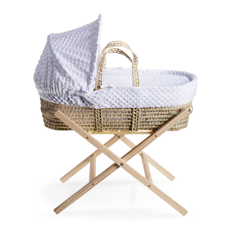White Dimple Palm Moses Basket on the Natural Compact Folding Stand | Moses Baskets and Stands | Co-sleepers | Nursery Furniture - Clair de Lune UK