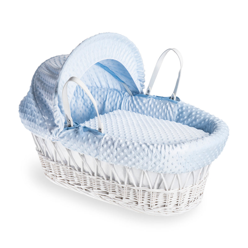 Blue Dimple White Wicker Moses Basket | Moses Baskets | Co-sleepers | Nursery Furniture - Clair de Lune UK