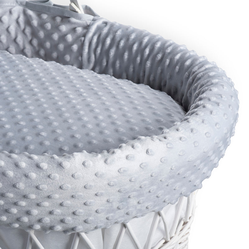 Grey Dimple White Wicker Moses Basket showing the sturdy white wicker Moses basket | Moses Baskets | Co-sleepers | Nursery Furniture - Clair de Lune UK