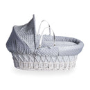 Grey Dimple White Wicker Moses Basket coming complete with an adjustable, removable hood, padded liner that covers the interior walls of the basket, two carry handles, a coverlet, and a firm, hypoallergenic fibre mattress | Moses Baskets | Co-sleepers | N