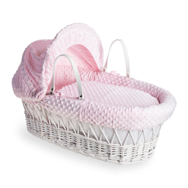 Pink Dimple White Wicker Moses Basket | Moses Baskets | Co-sleepers | Nursery Furniture - Clair de Lune UK