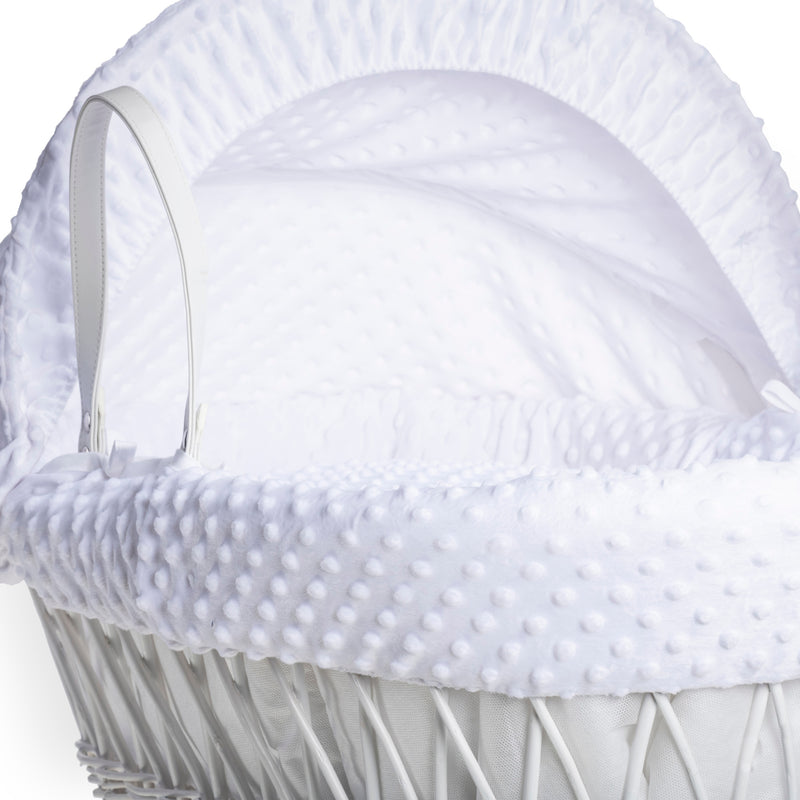 White Dimple White Wicker Moses Basket showing the sturdy white wicker Moses basket | Moses Baskets | Co-sleepers | Nursery Furniture - Clair de Lune UK