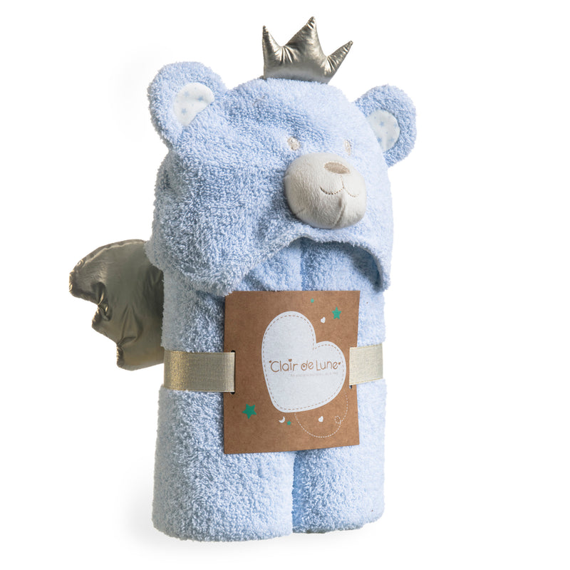 The front of the Little Bear Hooded Blanket in Blue | Cosy Baby Blankets | Nursery Bedding | Newborn, Baby and Toddler Essentials - Clair de Lune UK