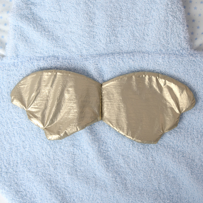 The gold wings of the Little Bear Hooded Blanket in Blue | Cosy Baby Blankets | Nursery Bedding | Newborn, Baby and Toddler Essentials - Clair de Lune UK