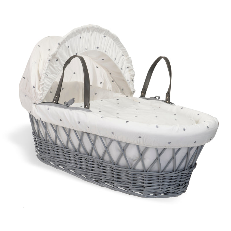 Lullaby Hearts Grey Wicker Moses Basket | Moses Baskets | Co-sleepers | Nursery Furniture - Clair de Lune UK