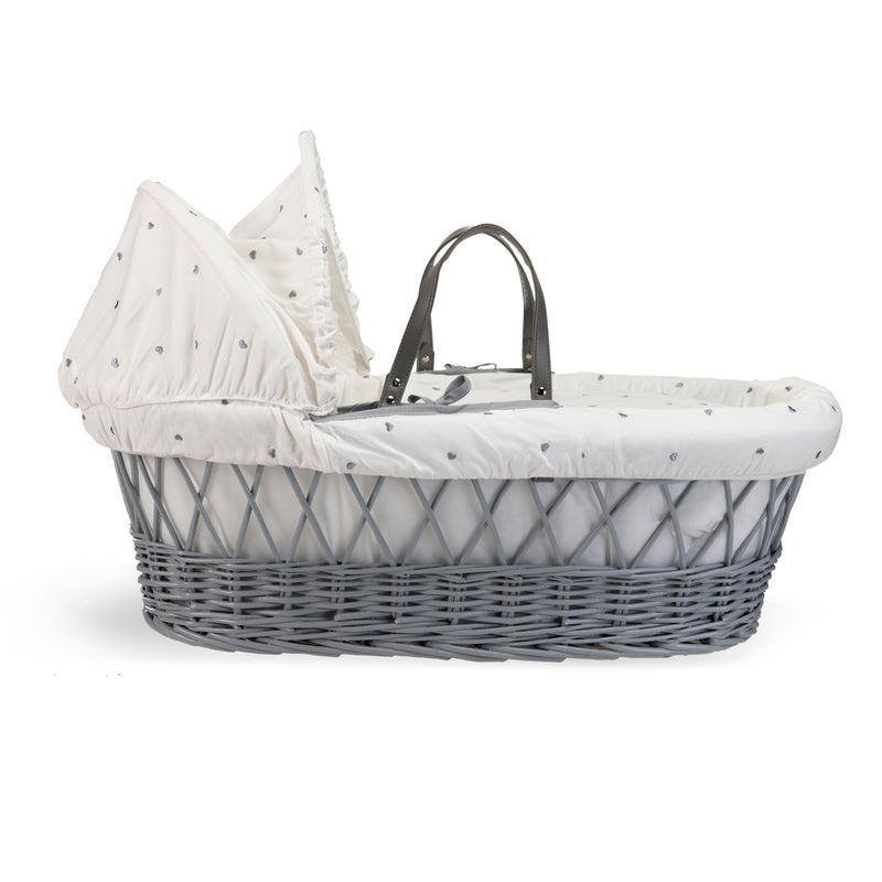 The side of the Lullaby Hearts Grey Wicker Moses Basket | Moses Baskets | Co-sleepers | Nursery Furniture - Clair de Lune UK