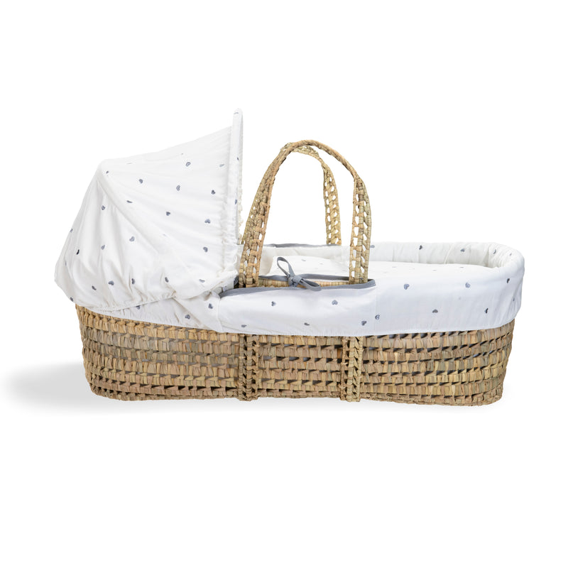Lullaby Hearts Palm Moses Basket showcasing the traditional design with the Moses hood | Moses Baskets | Co-sleepers | Nursery Furniture - Clair de Lune UK