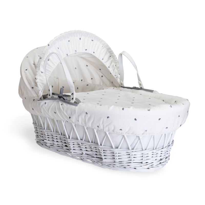 Lullaby Hearts White Wicker Moses Basket | Moses Baskets | Co-sleepers | Nursery Furniture - Clair de Lune UK