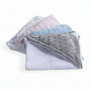 Stack of Marshmallow Hooded Towels in four colours - Blue, Grey, Pink and White | Baby Bathing & Changing Essentials - Clair de Lune UK