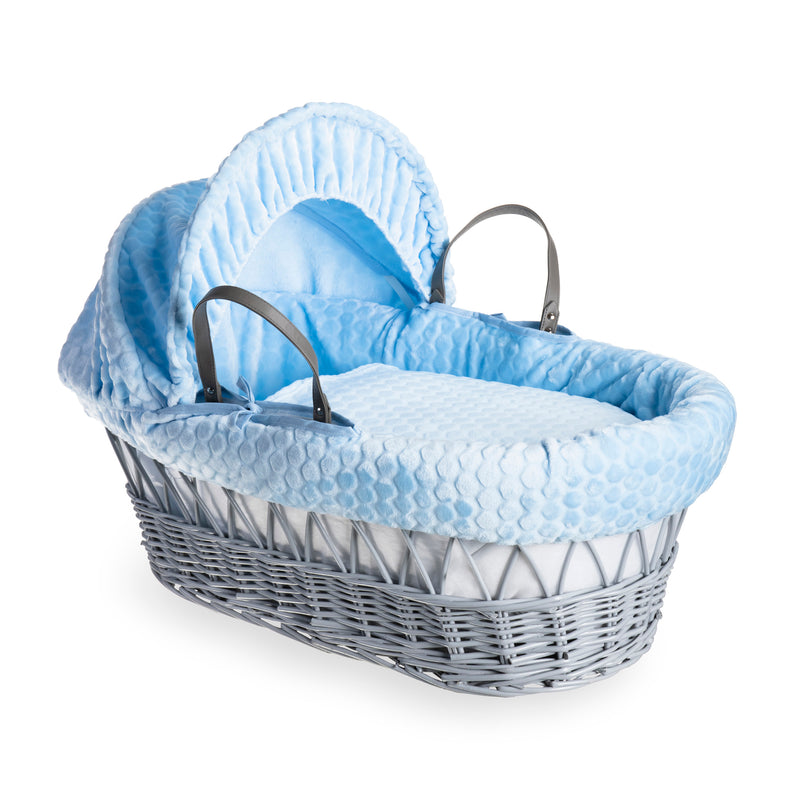 Blue Marshmallow Grey Wicker Moses Basket | Moses Baskets | Co-sleepers | Nursery Furniture - Clair de Lune UK