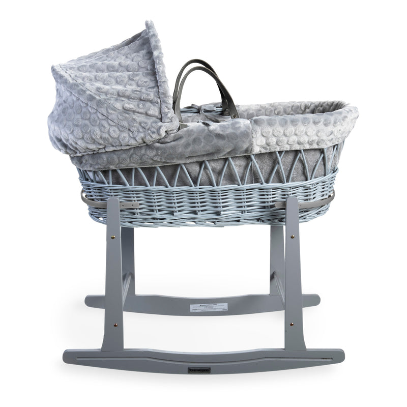 Grey Marshmallow Grey Wicker Moses Basket on the Grey Standard Moses Basket Rocking Stand | Moses Baskets | Co-sleepers | Nursery Furniture - Clair de Lune UK
