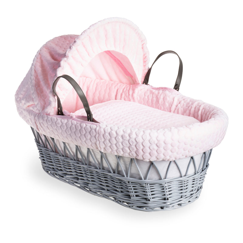 Pink Marshmallow Grey Wicker Moses Basket | Moses Baskets | Co-sleepers | Nursery Furniture - Clair de Lune UK