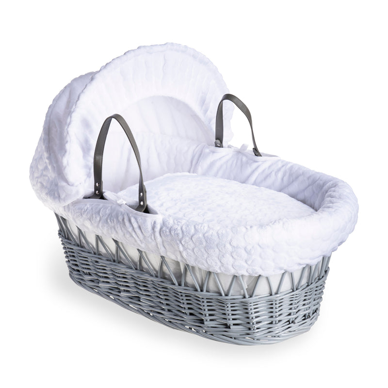 White Marshmallow Grey Wicker Moses Basket | Moses Baskets | Co-sleepers | Nursery Furniture - Clair de Lune UK