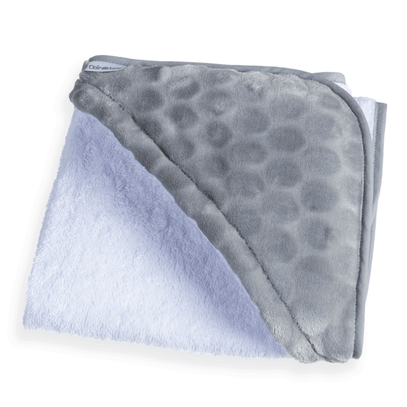Folded Grey Marshmallow Hooded Towel for space saving | Baby Bathing & Changing Essentials - Clair de Lune UK