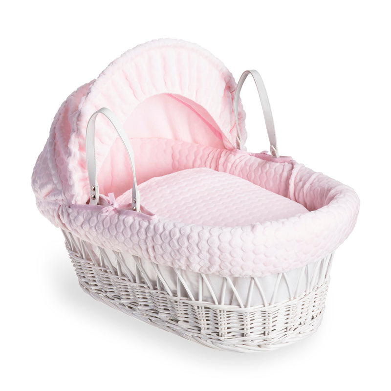 Pink Marshmallow White Wicker Moses Basket | Co-sleepers | Nursery Furniture - Clair de Lune UK