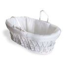 Quilted Liner for Moses Basket on a white wicker Moses basket | Moses Baby Basket Dressing | Nursery Bedding | Moses Basket Accessories  - Clair de Lune UK