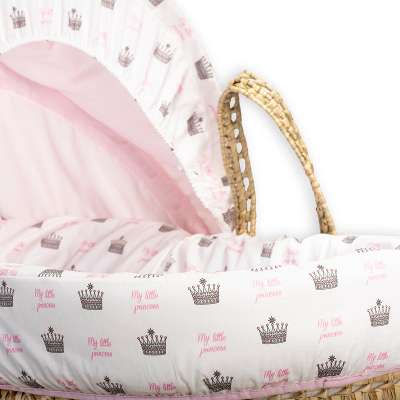 The princess tiara pattern of the Rachel Riley My Little Princess Palm Moses Basket | Moses Baskets | Co-sleepers | Nursery Furniture - Clair de Lune UK