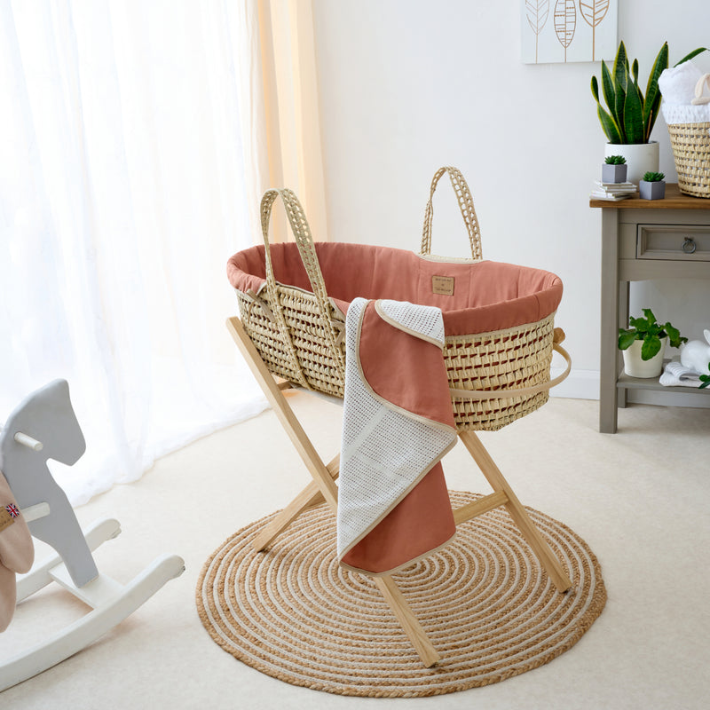 Clair de Lune Organic Palm Moses Basket Rust Orange With Folding Stand | Moses Baskets and Stands | Co-sleepers | Nursery Furniture - Clair de Lune UK