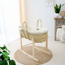 Cream Organic Palm Moses Basket with Rocking Stand in a beige neutral nursery | Moses Baby Baskets, Bassinets | Sustainable Baby Essentials | Nursery Furniture - Clair de Lune UK