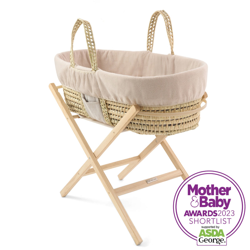 Reversible Cord Palm Moses Basket With Natural Compact Folding Stand with a spacious pocket for storage from the Reversible Cord Palm Moses Basket Bundle | Moses Baskets and Stands | Co-sleepers | Nursery Furniture - Clair de Lune UK