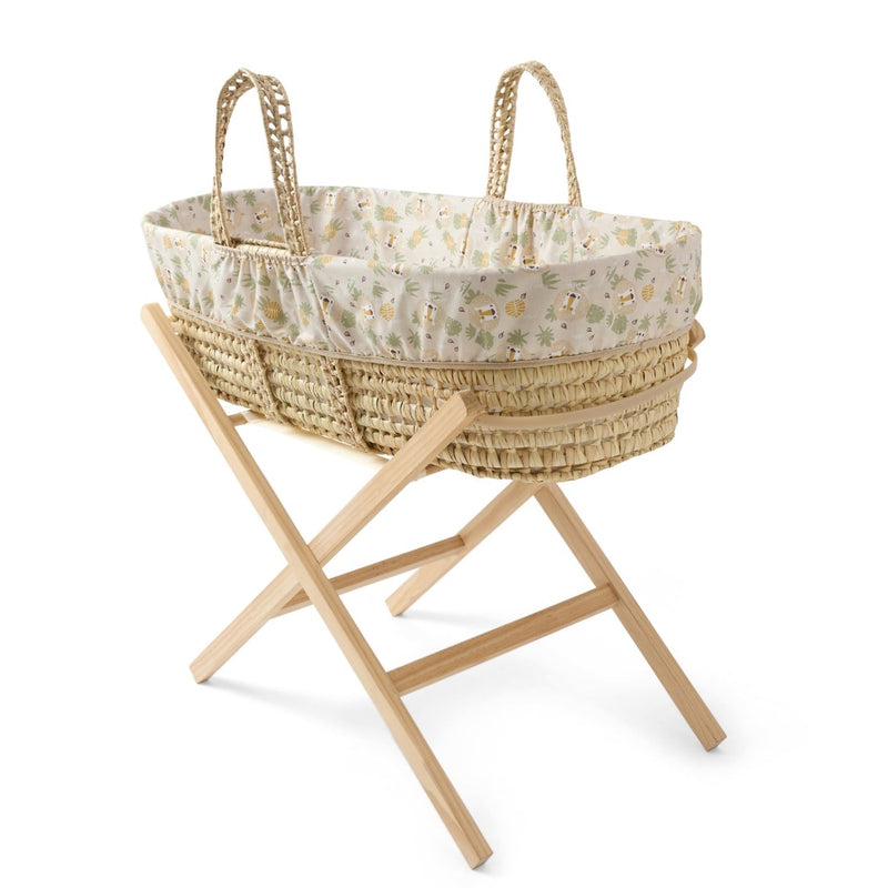 Safari Palm Moses Basket on the Natural Folding Moses Basket Stand | Moses Baskets and Stands | Co-sleepers | Nursery Furniture - Clair de Lune UK