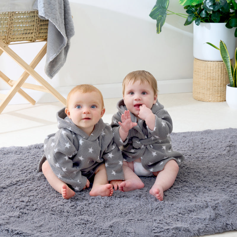 Toddlers wearing Komfies Star Fleece Dressing Gown (6-12 months) | Dressing Gowns & Ponchos | Bathing & Changing Essentials - Clair de Lune UK