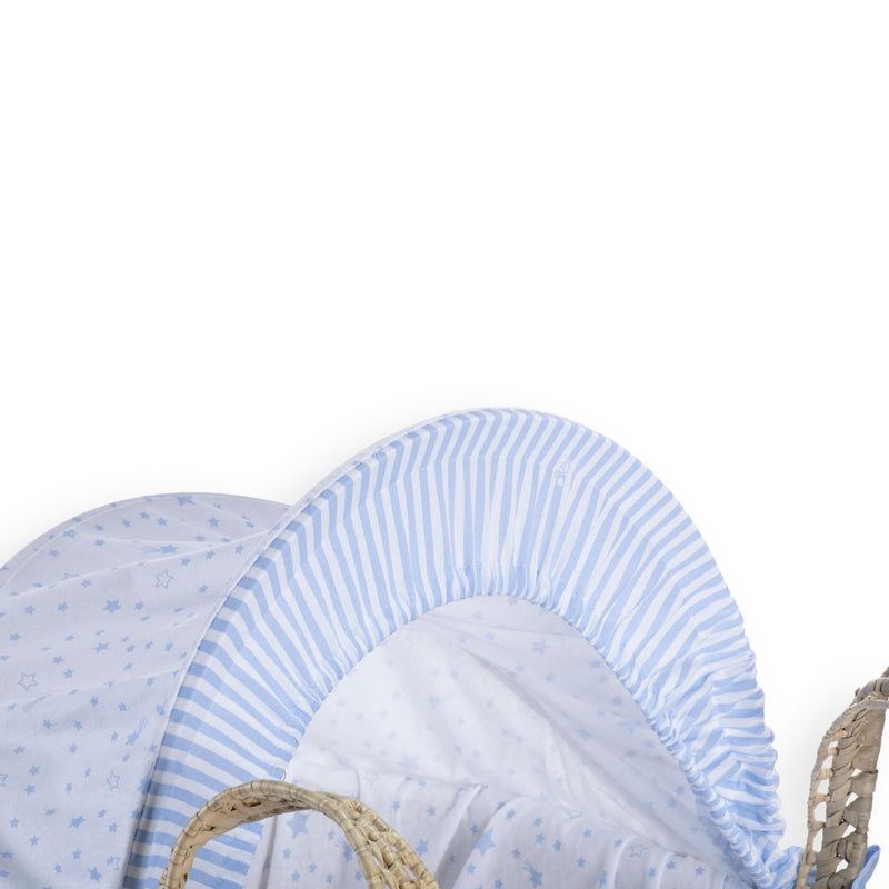 Blue Stars & Stripes Moses Basket Bedding Set including matching hood | Moses Basket Dressings | Nursery Bedding & Decor Collections | Nursery Inspiration - Clair de Lune UK