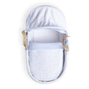 Blue Stars & Stripes Palm Moses Basket showcasing matching coverlet, Moses hood and sturdy palm handles | Moses Baskets | Co-sleepers | Nursery Furniture - Clair de Lune UK